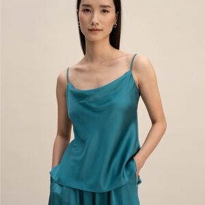 Lilysilk Teal Sleeveless Silk Cowl Neck Top